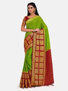 MIMOSA Green & Maroon Woven Design Zari Mysore Silk Saree