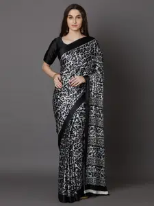 Saree mall Black & Grey Crepe Ethnic Printed Banarasi Sarees