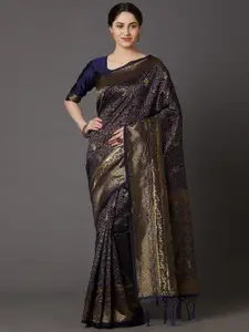 Saree Mall Women Navy Blue Banarasi Saree
