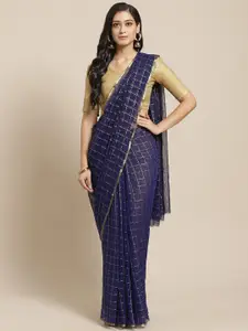 Saree mall Navy Blue Checked Sarees