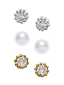 OOMPH Silver & White Contemporary Studs Earrings