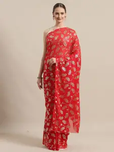 Saree mall Maroon & Gold-Toned Woven Design Sarees