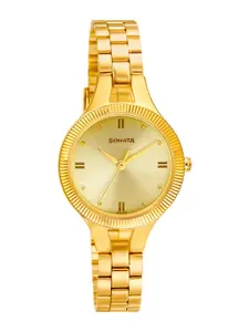 Sonata Women Gold-Toned Brass Embellished Dial & Gold Toned Analogue Watch 8177YM01