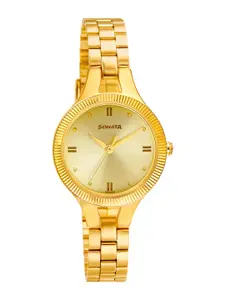 Sonata Women Gold-Toned Brass Embellished Dial & Gold Toned Analogue Watch 8177YM01