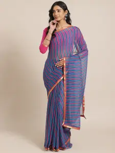 Saree mall Teal Blue & Pink Leheriya Printed Sarees