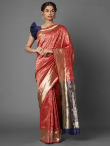 Saree mall Red & Navy Blue Woven Design Zari Silk Blend Banarasi Sarees