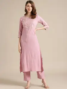 Varanga Women Pink Yoke Design Gotta Patti Crepe Kurta