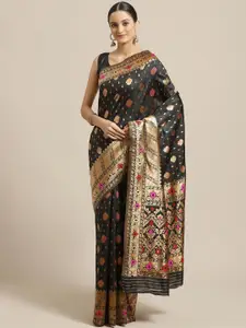 Saree mall Black & Gold-Toned Ethnic Motifs Zari Silk Blend Banarasi Sarees