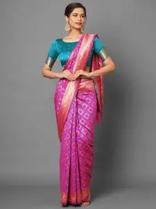 Saree mall Pink & Gold-Toned Woven Design Silk Blend Banarasi Sarees