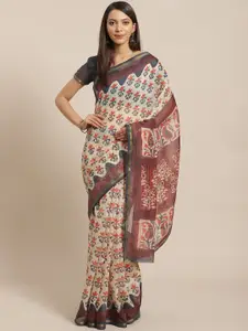 Saree mall Beige & Orange Floral Silk Blend Sarees