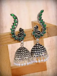 Crunchy Fashion Green Contemporary Jhumkas Earrings