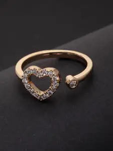 VOGUE PANASH Gold-Plated Solitaire CZ Studded Heart Shaped Adjustable Finger Ring