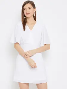 Imfashini White Georgette A-Line Dress