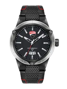 DUCATI CORSE Men Black Dial & Black Leather Textured Straps Analogue Watch