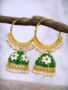 Crunchy Fashion  Gold-Plated Green Contemporary Jhumkas Earrings