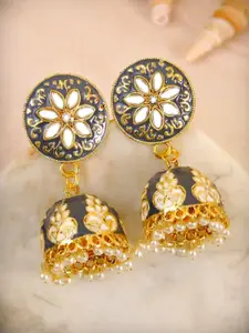 Crunchy Fashion Gold-Plated Grey Contemporary Jhumkas Earrings