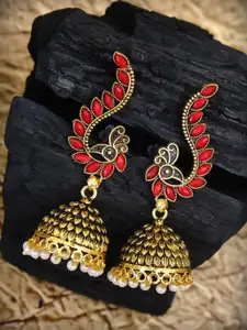 Crunchy Fashion Red Gold Plated Dome Shaped Jhumkas Earrings