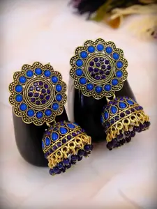 Crunchy Fashion Navy Blue Contemporary Jhumkas Earrings