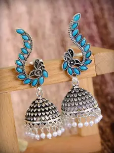 Crunchy Fashion Silver & White Dome Shaped Jhumkas Earrings