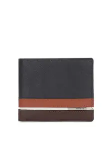 Allen Solly Men Black & Brown Colourblocked Leather Two Fold Wallet
