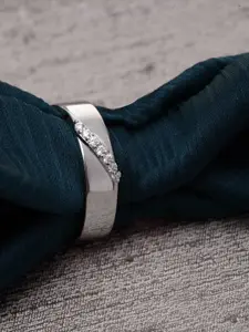 Clara 925 Women Silver-Toned & White cubic zirconia-Studded Adjustable Finger Ring