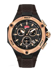 DUCATI CORSE Men Black Printed Dial & Brown Leather Straps Analogue Watch