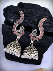 Crunchy Fashion Silver-Plated Pink Contemporary Jhumkas Earrings