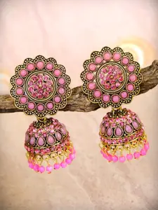 Crunchy Fashion Pink Dome Shaped Meenakari Jhumkas Earrings
