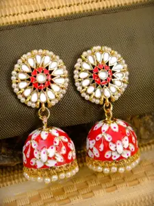 Crunchy Fashion Pink & White Contemporary Jhumkas Earrings