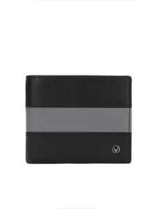 Allen Solly Men Black & Grey Striped Solid Leather Two Fold Wallet with SD Card Holder