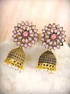 Crunchy Fashion Pink Dome Shaped Meenakari Jhumkas Earrings