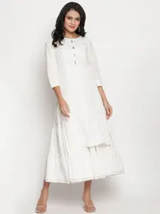 Be Indi Be Indi White Ethnic Motifs A-Line Midi Dress