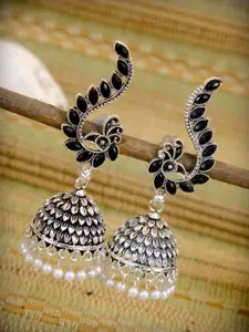 Crunchy Fashion Silver-Plated Black Contemporary Jhumkas Earrings
