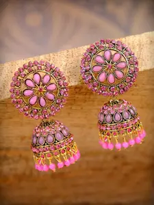 Crunchy Fashion Pink Dome Shaped Jhumkas Earrings
