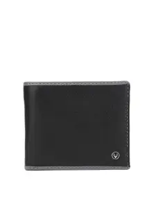 Allen Solly Men Black & Grey Solid Leather Two Fold Wallet