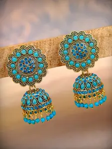 Crunchy Fashion Blue Floral Jhumkas Earrings
