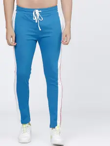 The Indian Garage Co Men Blue & White Colourblocked Slim-Fit Track Pants