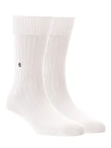 SockSoho Men White Solid Calf-Length Socks