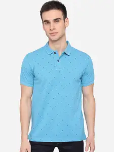Greenfibre Men Blue Polo Collar Slim Fit Cotton Pure Cotton T-shirt