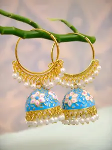 Crunchy Fashion  Gold-Plated Blue Contemporary Jhumkas Earrings