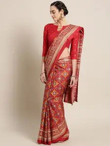 Saree mall Red & Gold-Toned Woven Design Zari Silk Blend Sarees