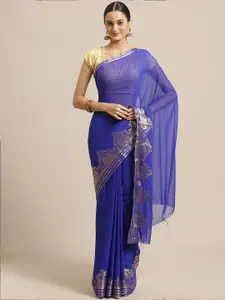 Saree mall Blue & Gold-Toned Chiffon Sarees
