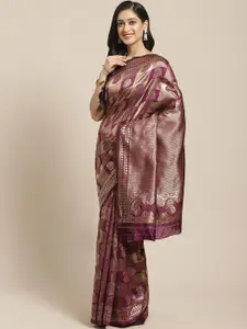 Saree mall Violet & Gold-Toned Paisley Silk Blend Banarasi Sarees