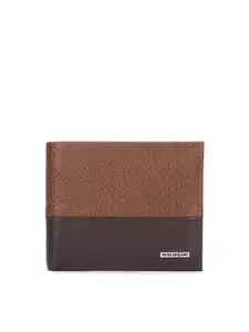 Peter England Men Brown Colourblocked Textured Leather Two Fold Wallet