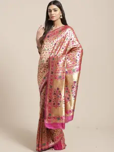 Saree mall Pink & Navy Blue Floral Silk Blend Sarees