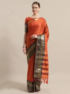 Saree mall Orange Zari Silk Blend Sarees