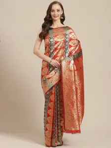 Saree mall Red & Gold-Toned Woven Design Zari Silk Blend Banarasi Sarees