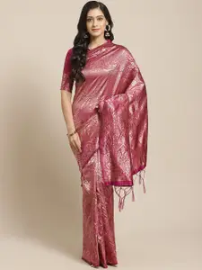 Saree mall Pink & Gold-Toned Woven Design Zari Silk Blend Banarasi Sarees