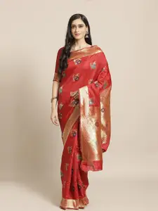 Saree mall Red & Gold-Toned Woven Design Silk Blend Sarees