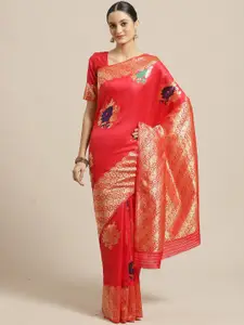 Saree mall Red & Gold-Toned Woven Design Silk Blend Banarasi Sarees
